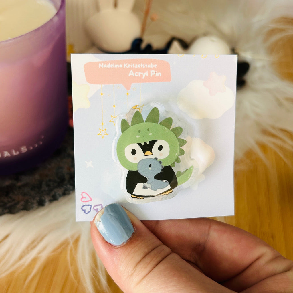 Acryl Pin / Dino ping Mit Kuscheltier