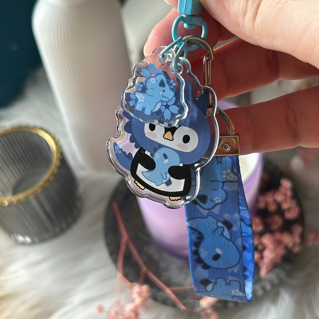 Dreiteiliger Schlüsselanhänger mit Epoxid-Finish - DinoPing & Little Dino