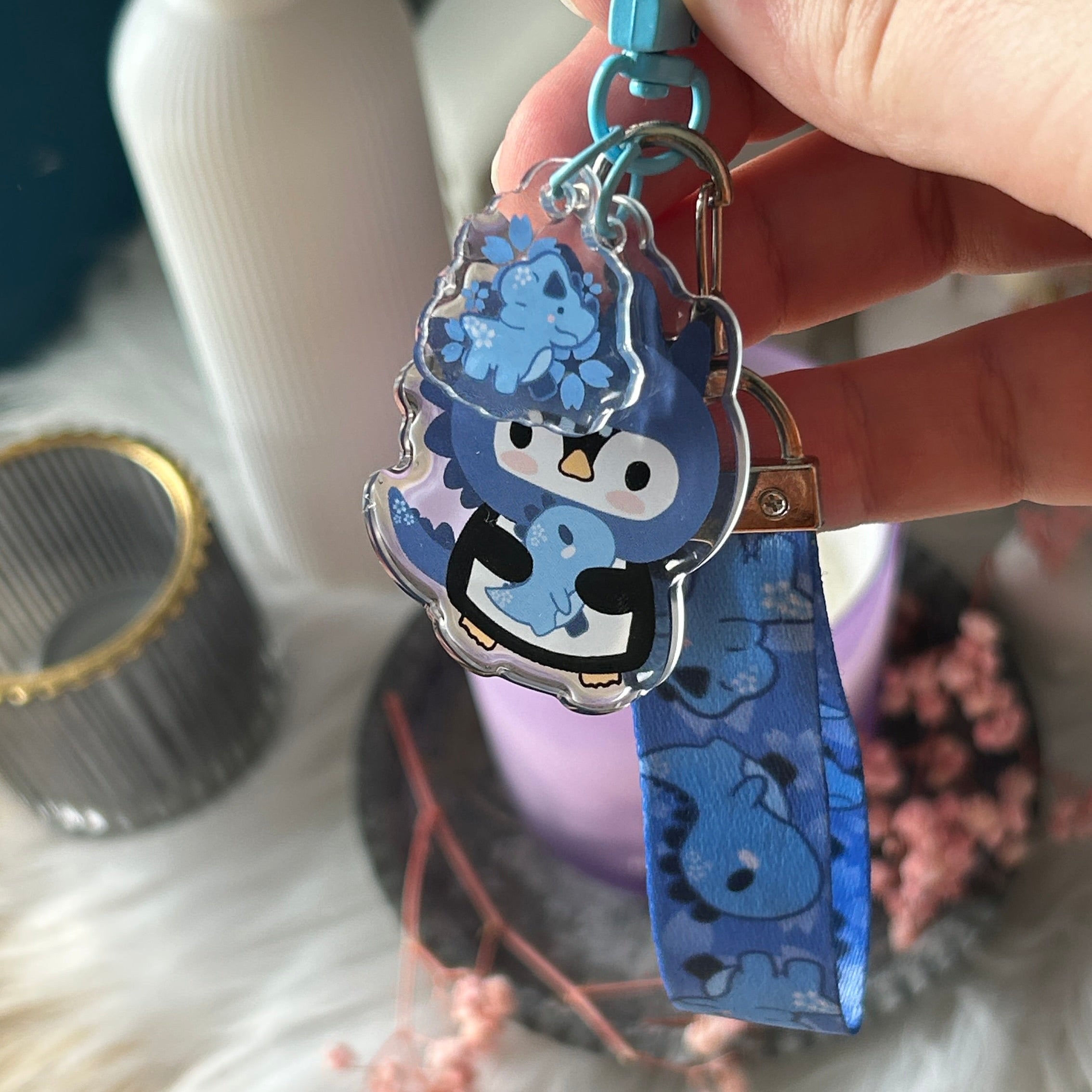 Dreiteiliger Schlüsselanhänger mit Epoxid-Finish - DinoPing & Little Dino