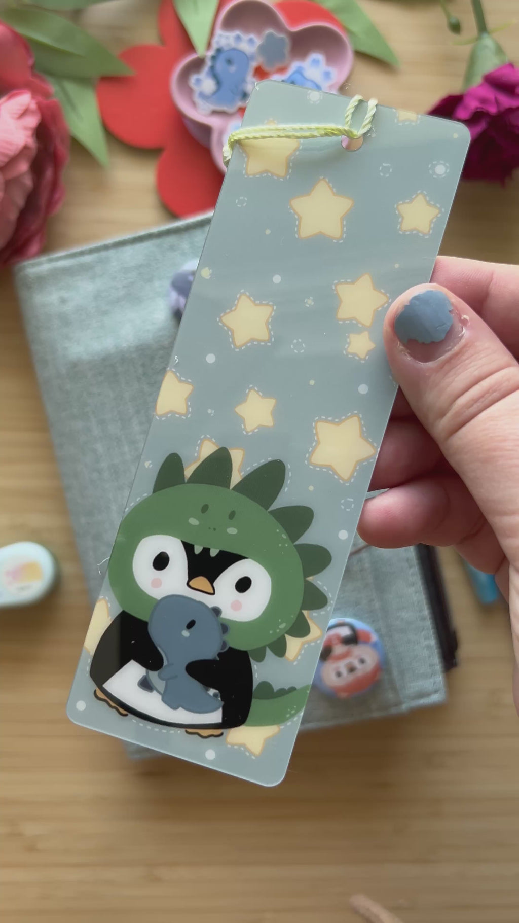 PET-Lesezeichen –Dino Pinguin & Sterne